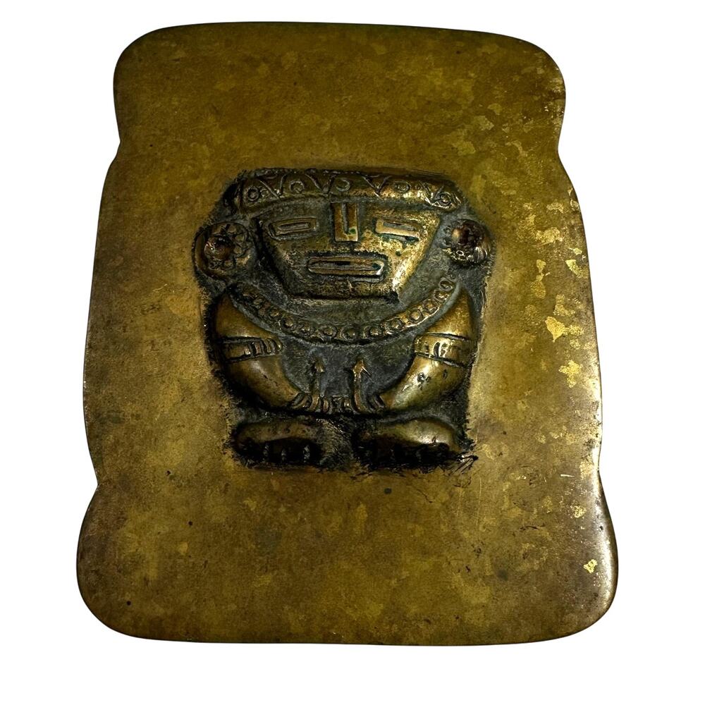 Vintage Brass Wall Hanging Plate Tiki Style 4 x 5 Excellent Condition